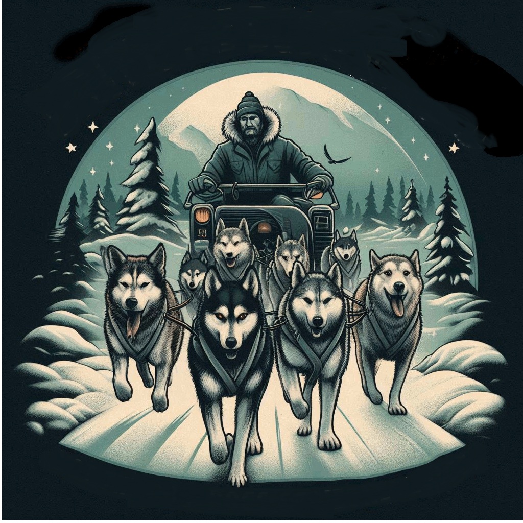 Musher driving dog sled